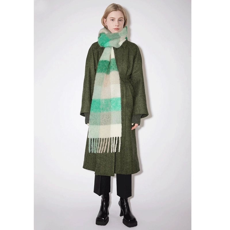 The Same Plaid Scarf Women Stitching Cashmere Mauhair Student Couple Winter Warm Shawl