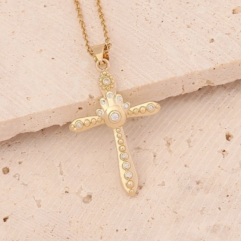 Fashion Cross Copper Inlaid Zircon 18K Gold Plated