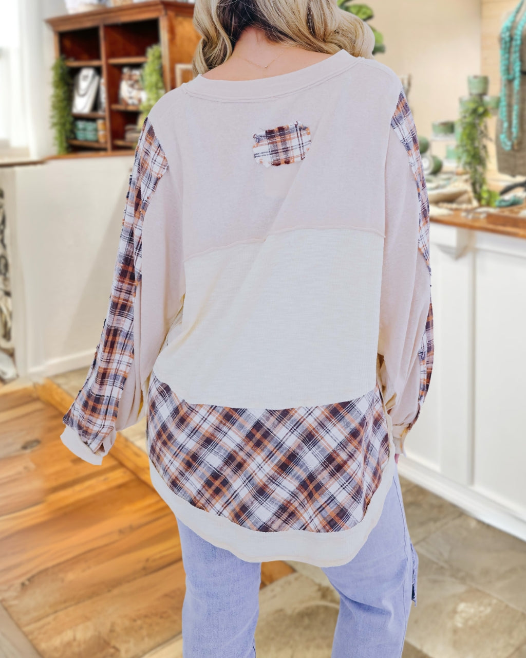 Colorful Plaid Button Sweatshirt