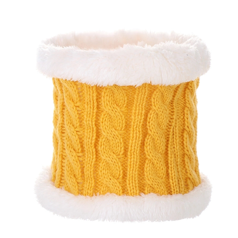 Autumn And Winter Children's Thickened Wool Hat Ear Double Hair Ball Warm Ear Protection Knitted Hat Set With Standard Solid Color Hat