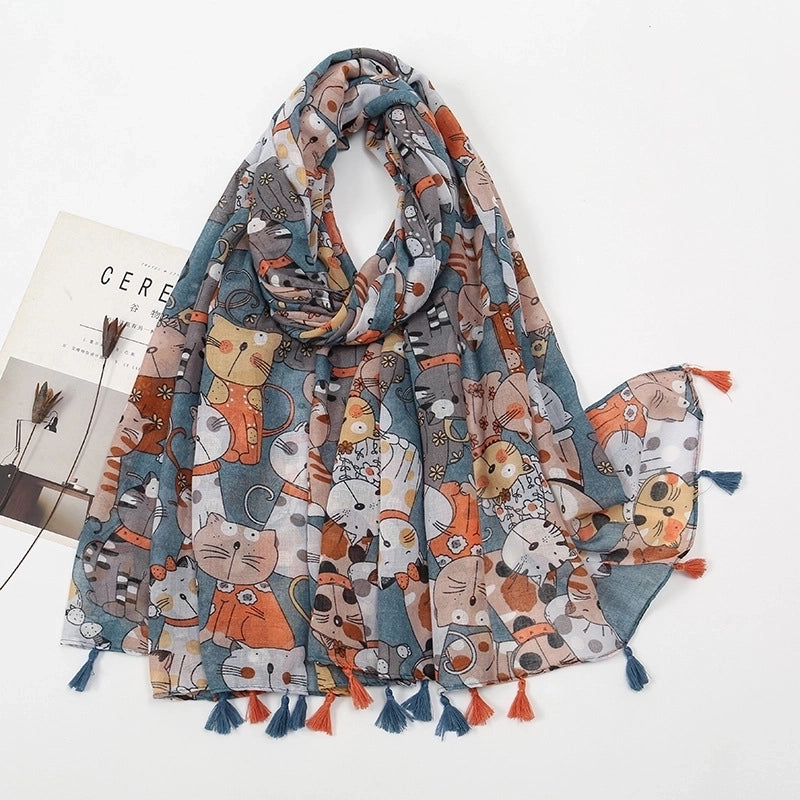 Women'S Sweet Flower Cotton And Linen Tassel Scarf