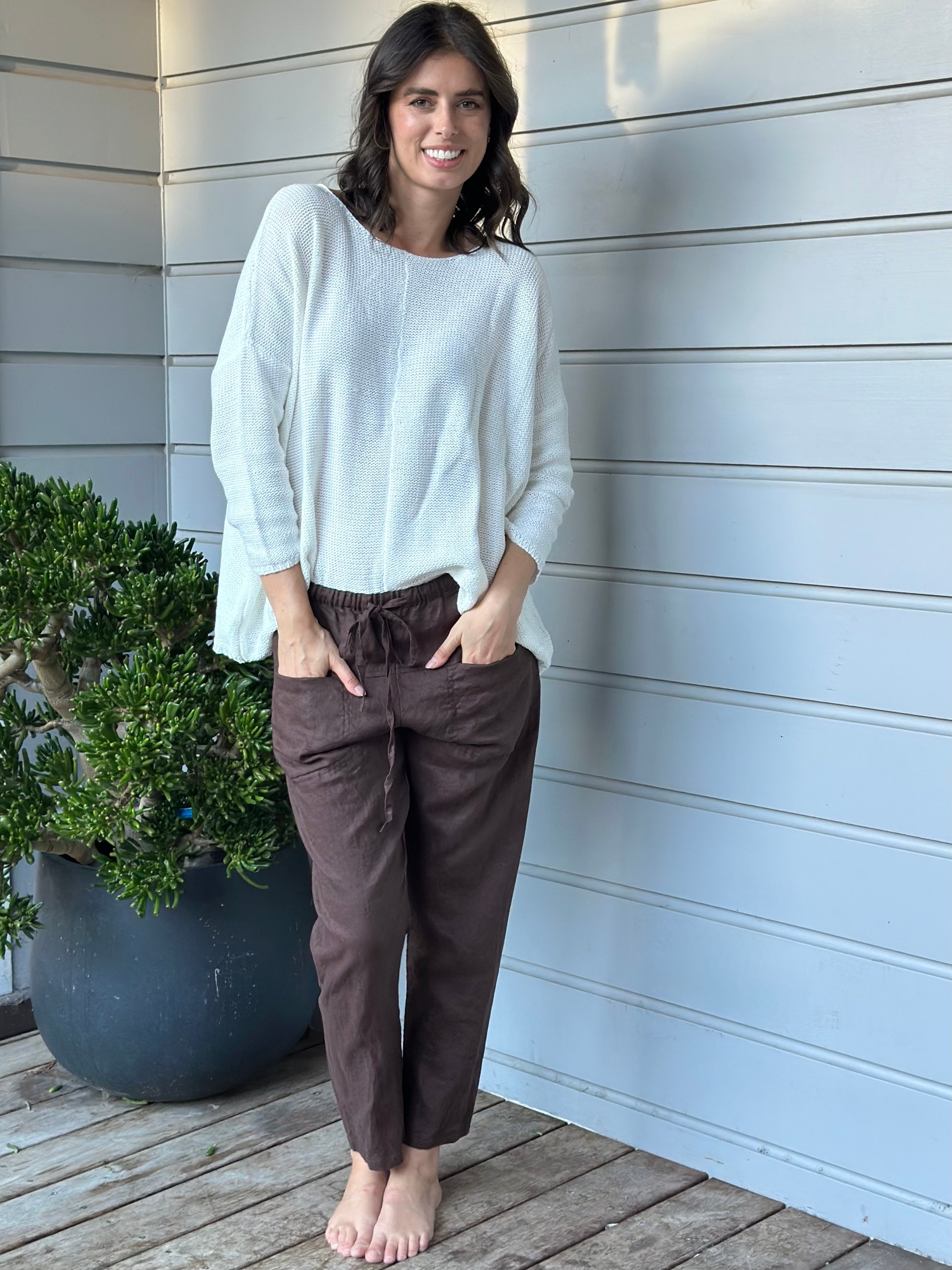 jessie pants - chocolate linen