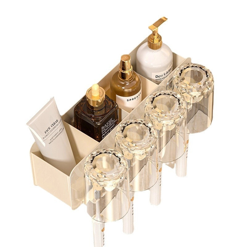 Toothbrush Storage Rack Toothpaste Tooth Cup Rack Mouthwash Cup Household Wall-mounted Brush Cup A Family Of Three Or Four Toothbrush Holes