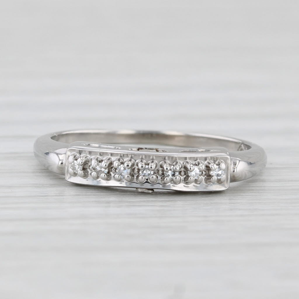 Vintage 0.13ctw Diamond Engagement Ring Wedding Band Set 14k White Gold Size 5.5