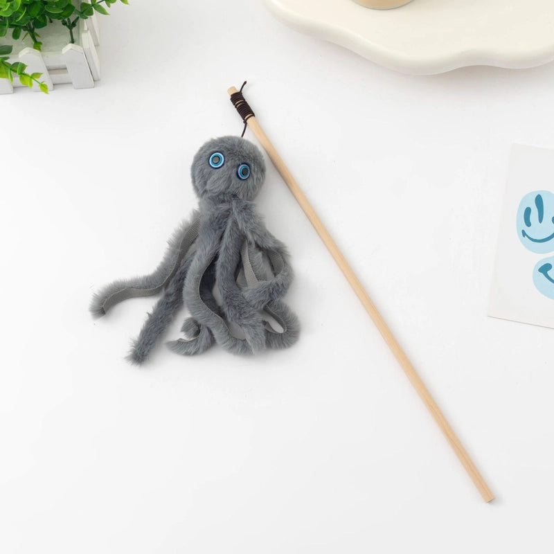 Octopus Cat Toy Stick Wooden Rod Plush Realistic Doll Toy For Cats Interactive Fluffy Furry Pet Kitten