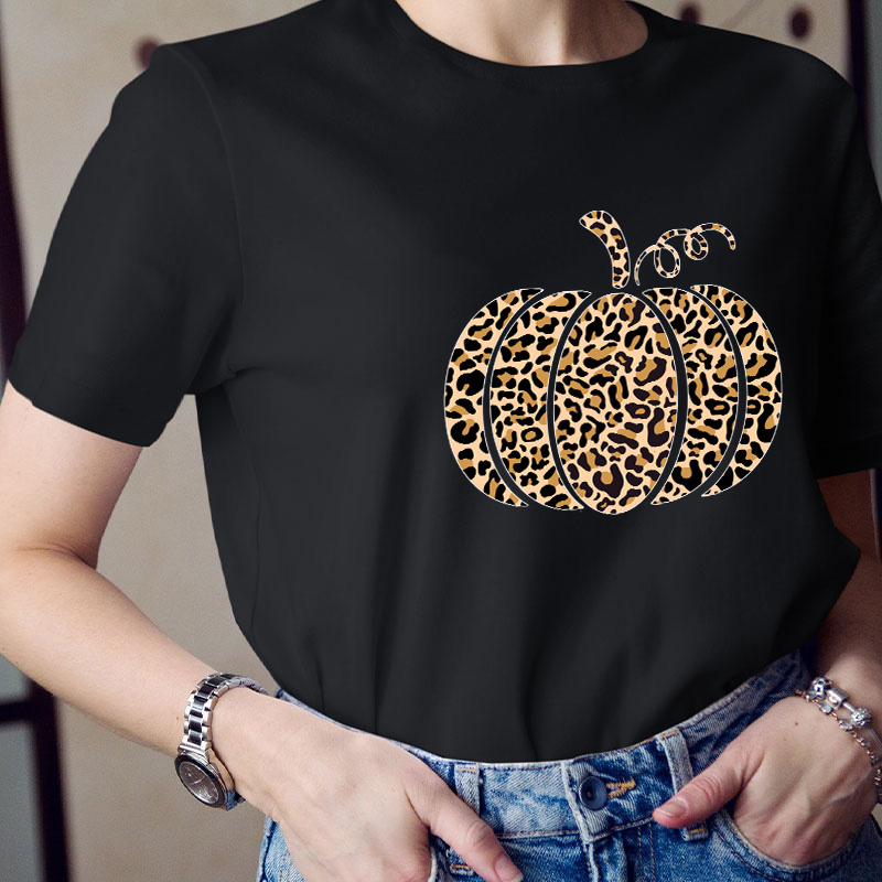 Leopard Pumpkin Teacher T-Shirt