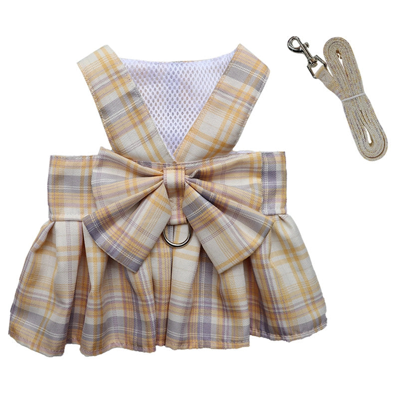Plaid Jk Skirt Chest Strap Pet Leash Dog Walking Rope Cat Vest Clothes Teddy Hair Accessories Supplies