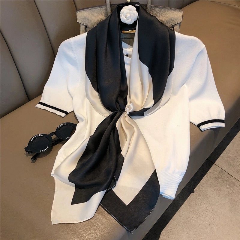 Women's Elegant Vacation Stripe Flower Polyester Silk Scarf