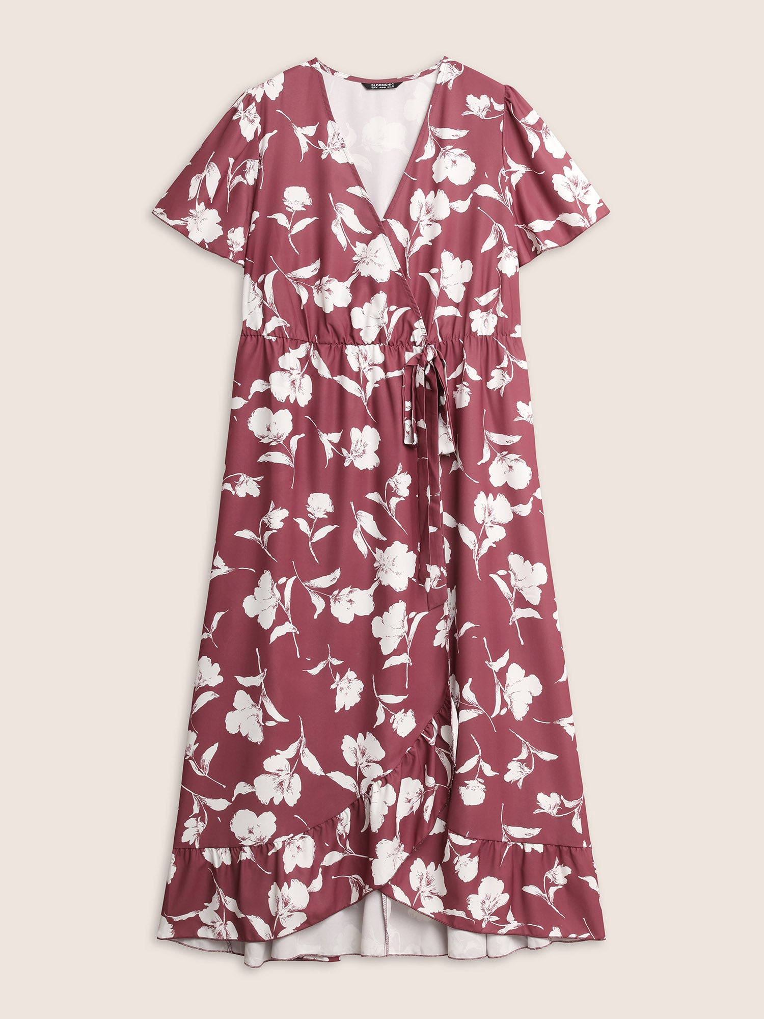 Floral Ruffle Knot Side Wrap Dress