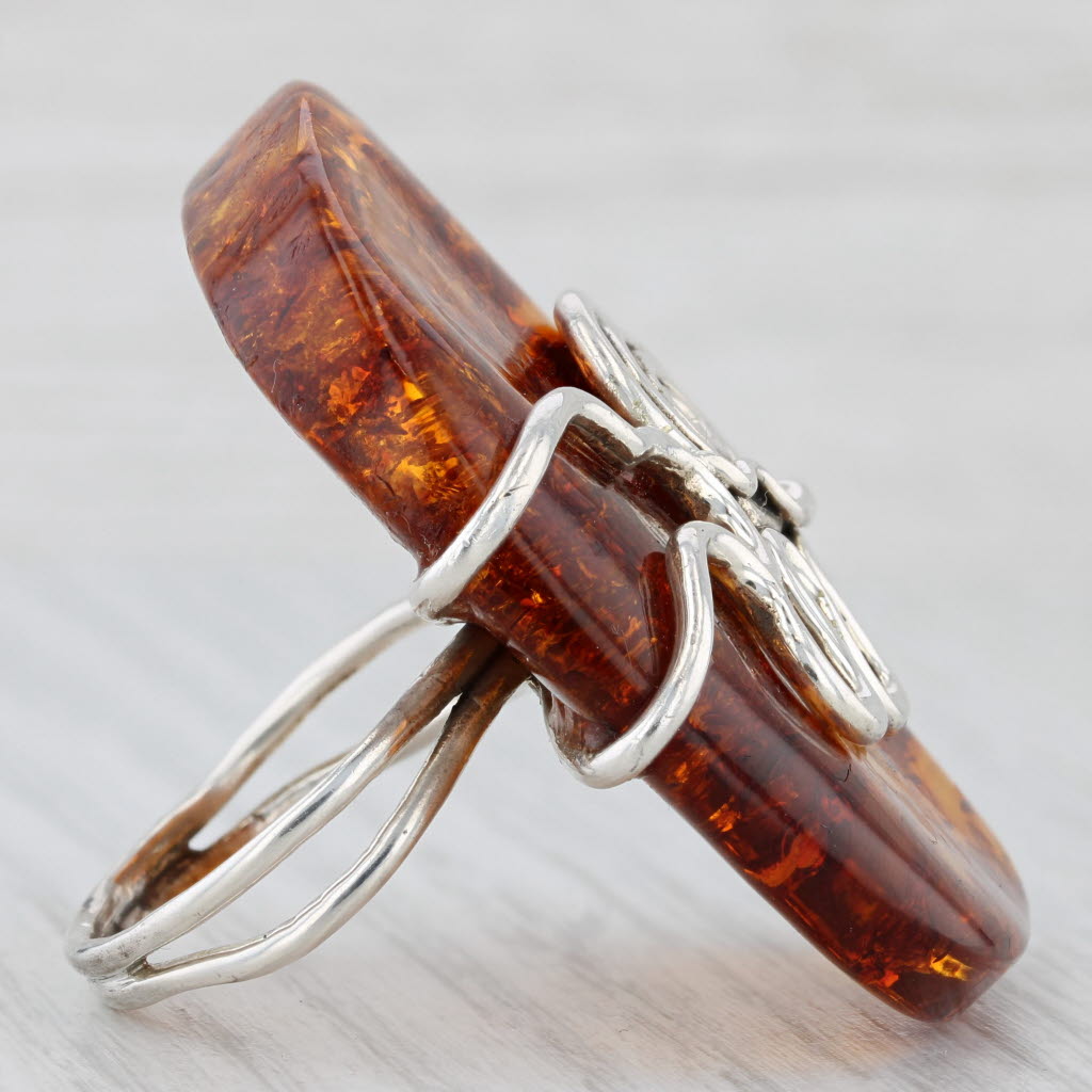 Amber Abstract Statement Ring Sterling Silver Size 10 Artisan