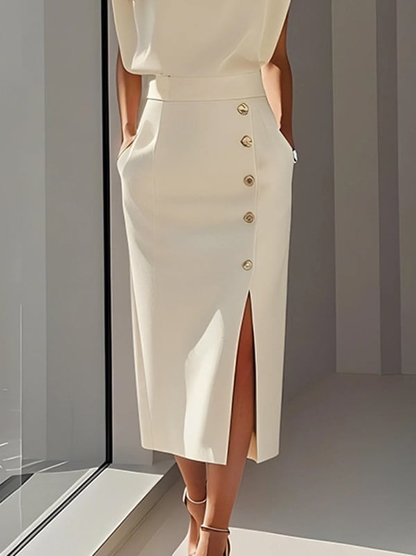 High Waisted Loose Split-Front Split-Joint Skirts
