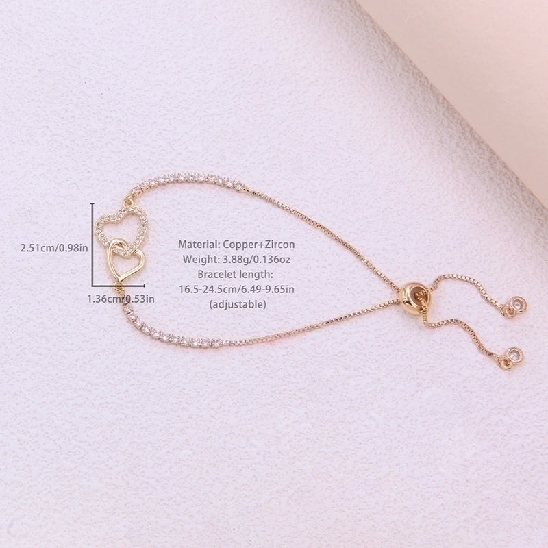 Romantic Sweet Heart Shape Rope Copper Plating Inlay Zircon 18k Gold Plated Bracelets