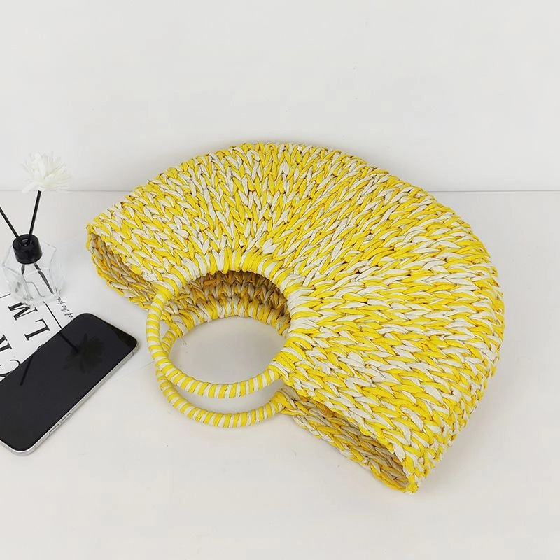 3 Pieces Women's Large Paper Multicolor Streetwear Weave Round Open Straw Bag
