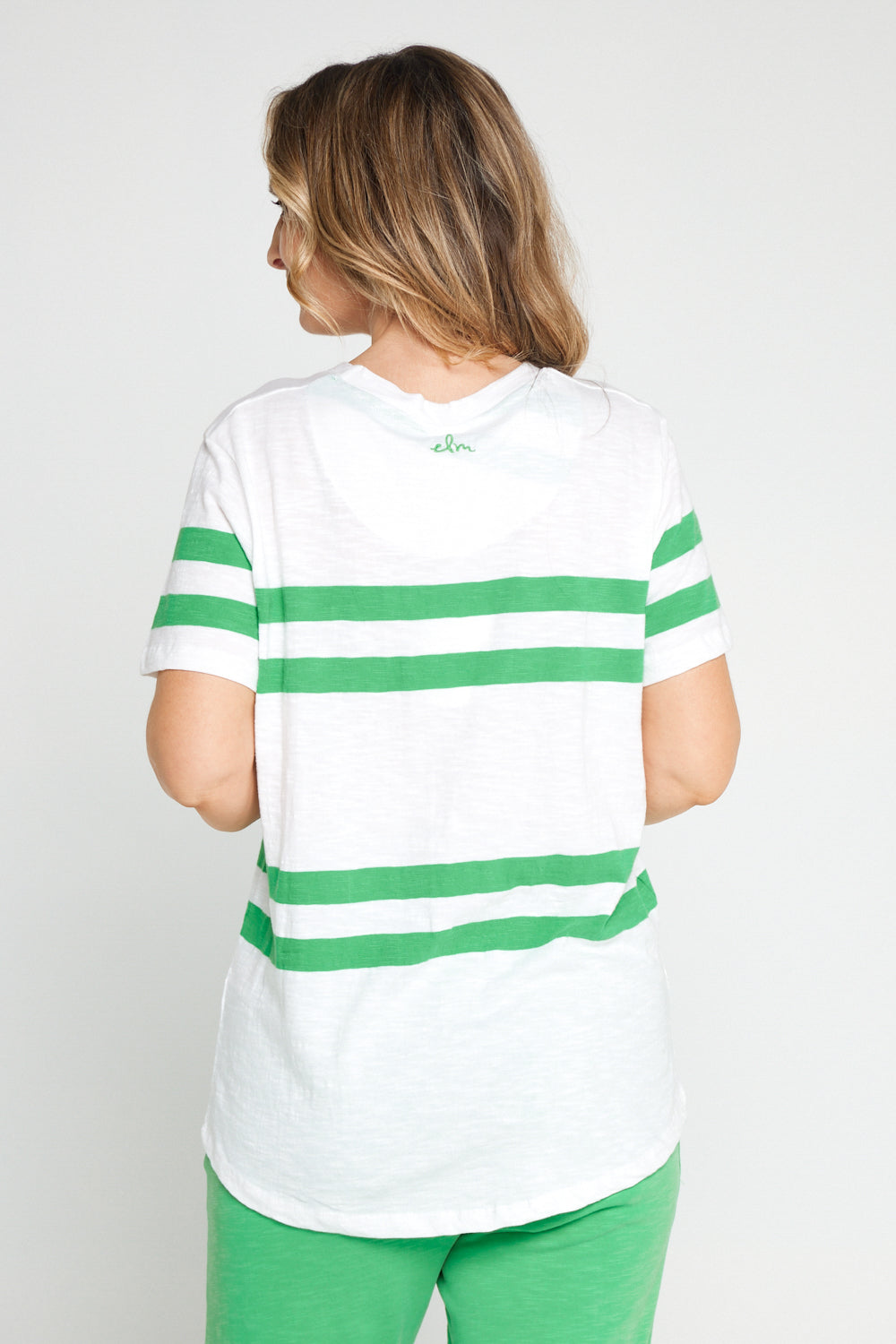 Allegra Short Sleeve Tee - White/Greenbriar Stripe