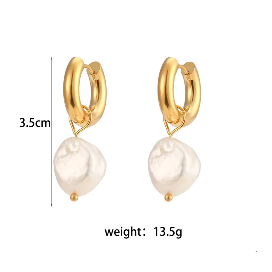 Fresh water chunky drop pearl hoops - Gold