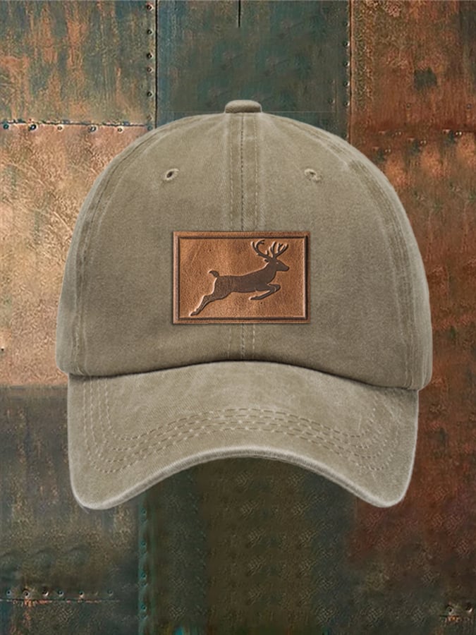 Unisex Distressed Washed Cotton Elk Print Hat