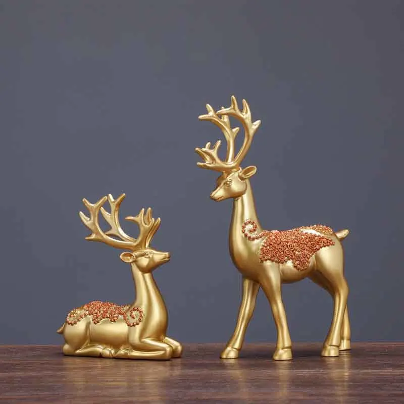 3D Christmas Reindeer Resin Crafts Decor Accessories Good Fortune Small Animal Figures Ornaments for Home