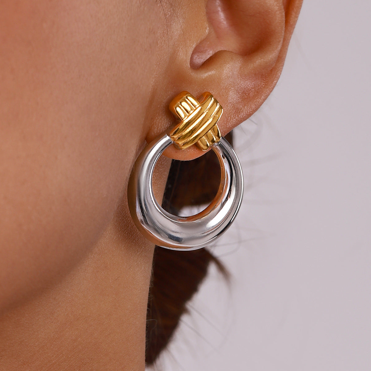 Stainless Steel Color Matching Circle Earrings Niche Earrings Titanium Steel Earrings Earrings