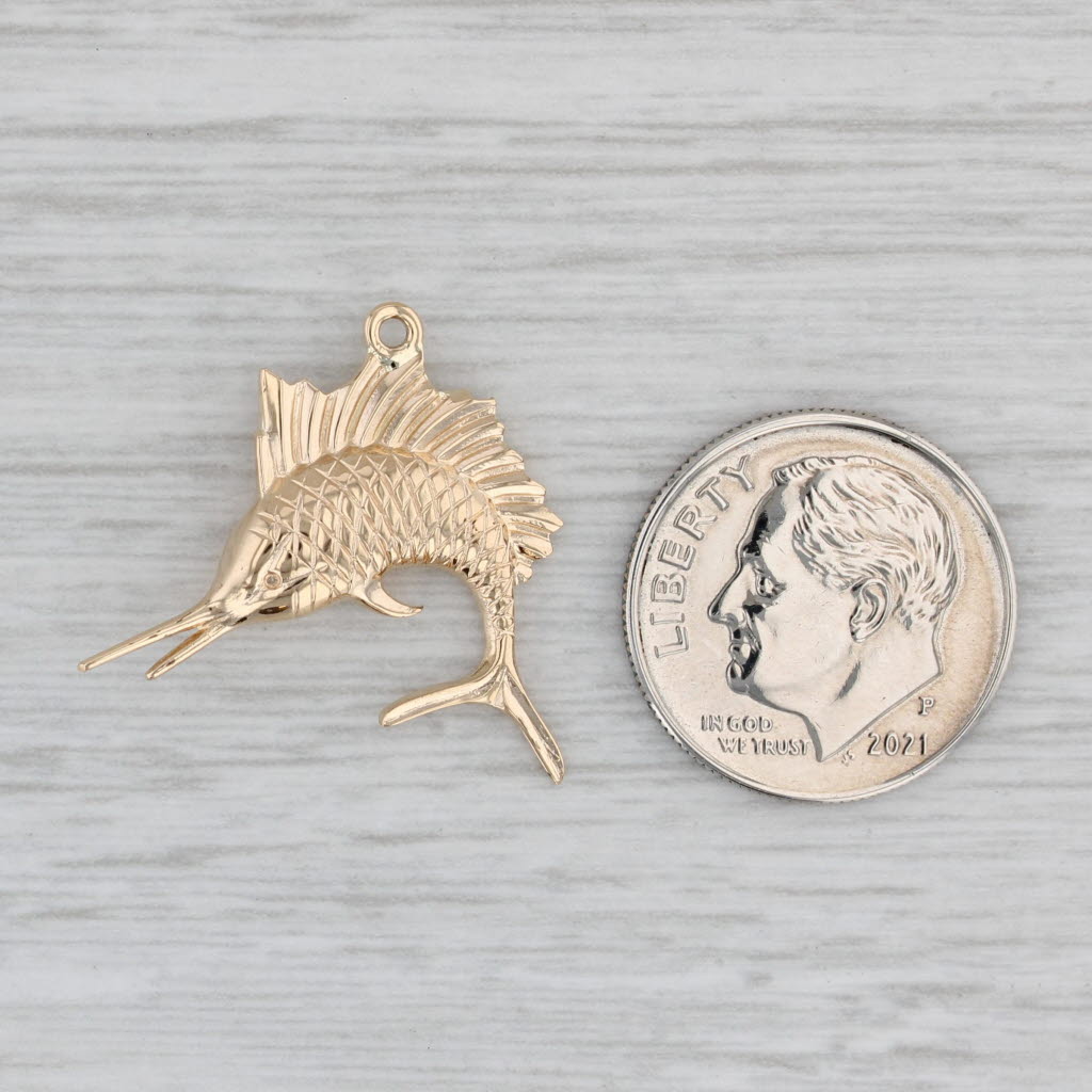 Swordfish Pendant Charm 14k Yellow Gold Fishing Nautical