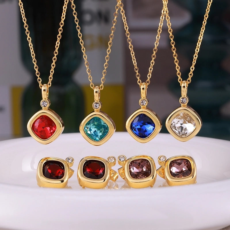 Minimalist Quadrilateral 304 Stainless Steel 18K Gold Plated Plating Earrings Necklace Jewelry Set