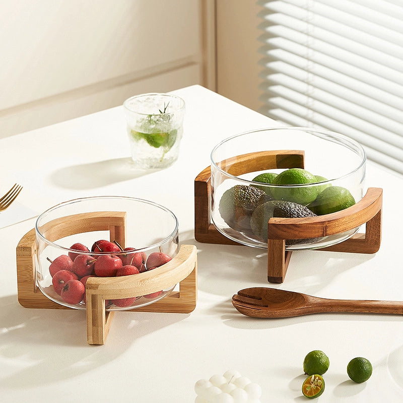 Casual Solid Color Wood Glass Fruit Plate Fruit Fork 1 Piece