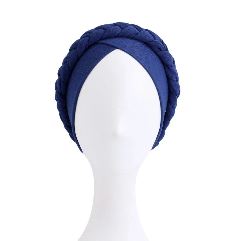 Ethnic Wind Twist Braid Turban Hat Wrapping Cap Solid Color Elastic Chemotherapy Cap Ethnic Cap JDT-429D