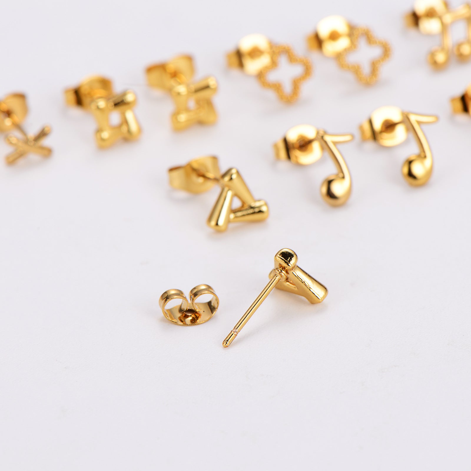 Aml Stainless Steel Musical Note Flower Earrings Niche Simple Irregular Earrings Small Female