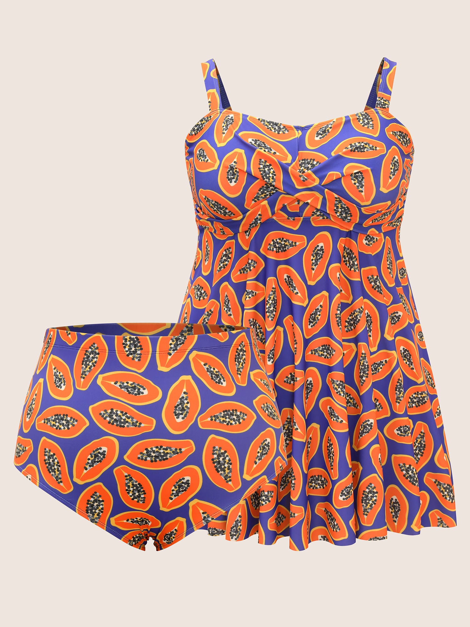 Fruit & Vegetable Print Crossover Cami Swim Dress