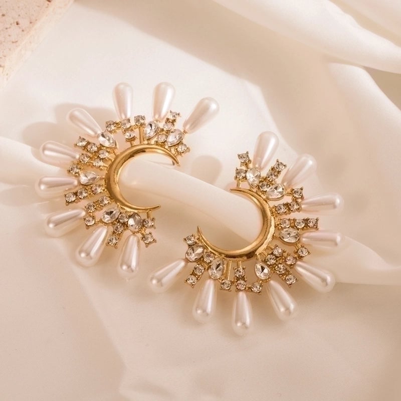 1 Pair Fashion C Shape Inlay 304 Stainless Steel Pearl Zircon Ear Studs