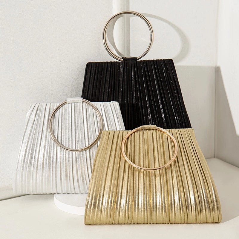 Black Gold Silver Pu Leather Solid Color Square Evening Bags