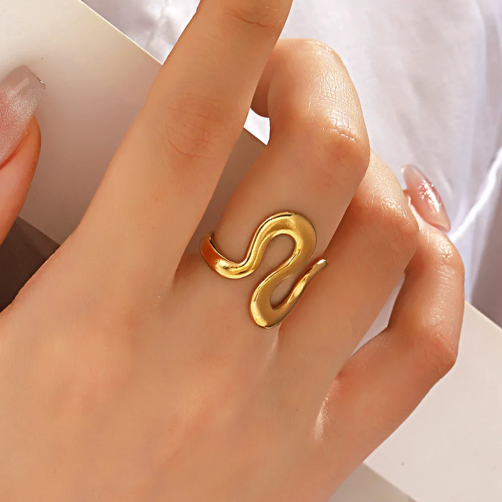 fashion jewelry 18k gold stainless steel Irregular shaped ring retro fashion line opening ring for women