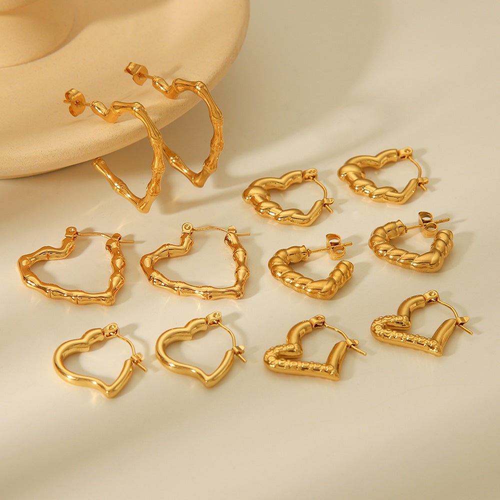 Peach Heart Geometric Stainless Steel Electroplating Earrings