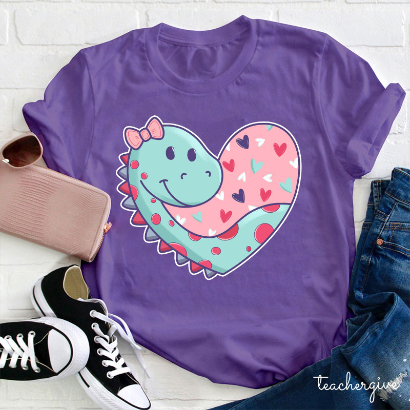 Cute Valentine Dinosaur Teacher T-Shirt