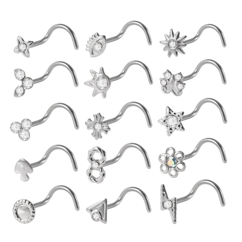 2 Pieces Nose Rings & Studs Minimalist Star 304 Stainless Steel Inlay Rhinestones