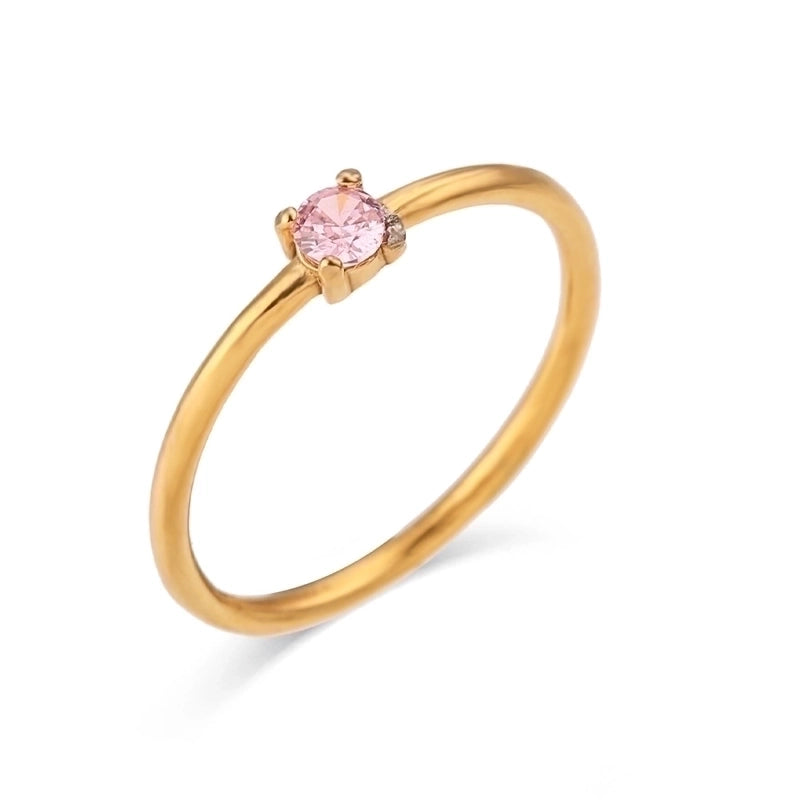 Fashion Round 304 Stainless Steel Artificial Gemstones Birthstone 18K Gold Plated Plating Inlay Rings