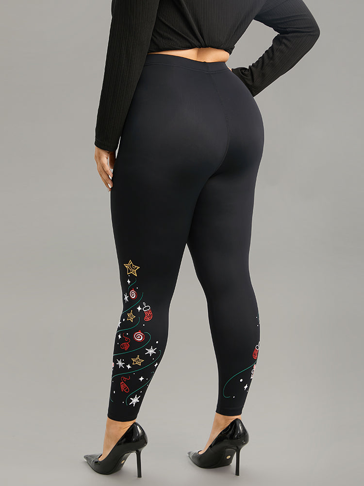 Christmas Print High Rise Skinny Leggings