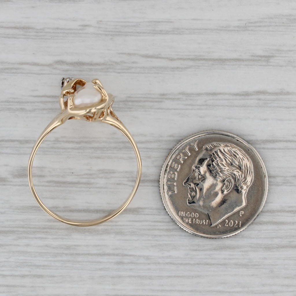 Baroque Freshwater Pearl Diamond Ring 10k Yellow Gold Size 7