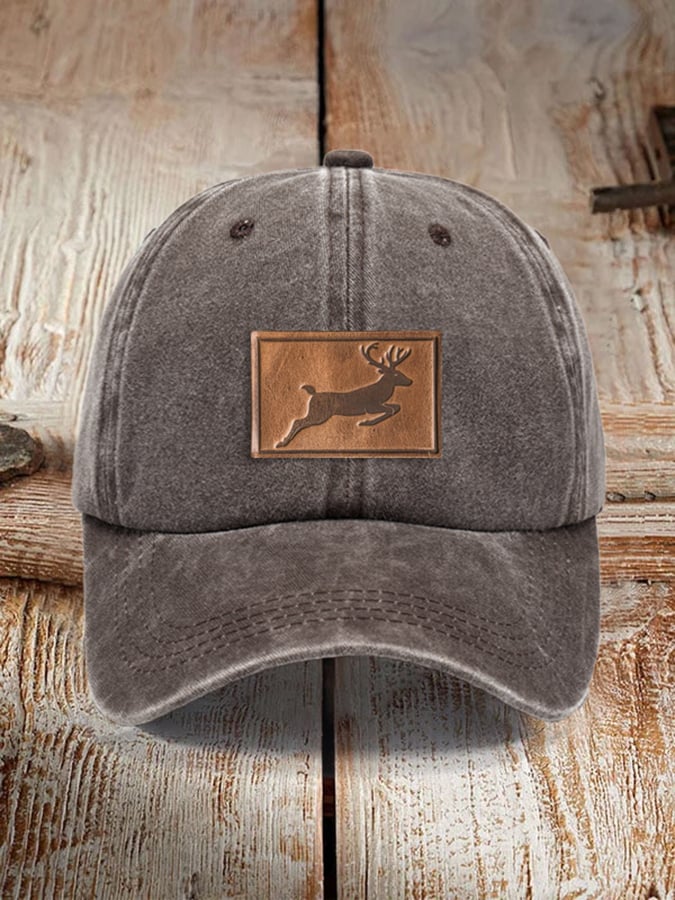 Unisex Distressed Washed Cotton Elk Print Hat