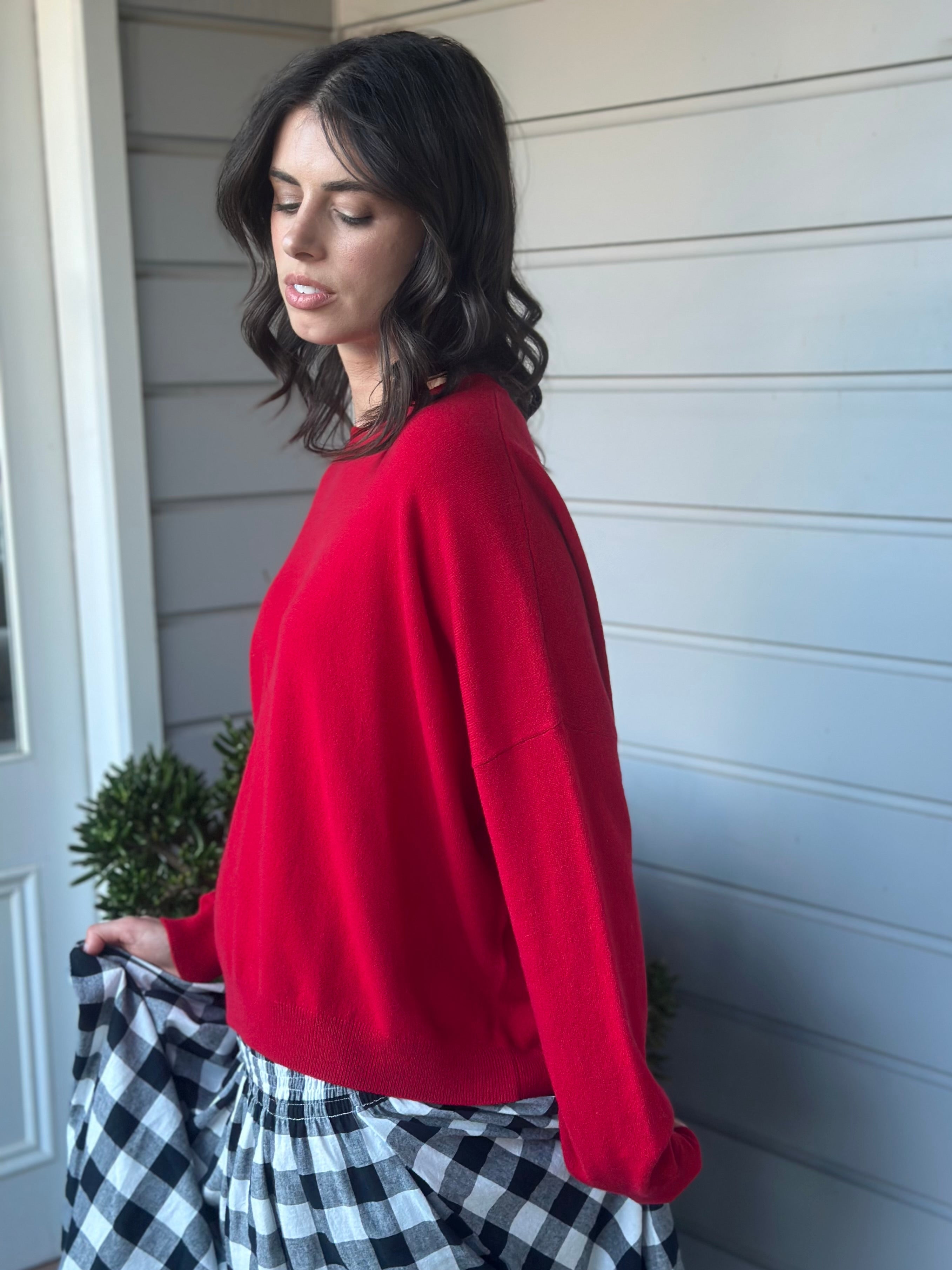 cassie crew neck knit -winter red cashmere