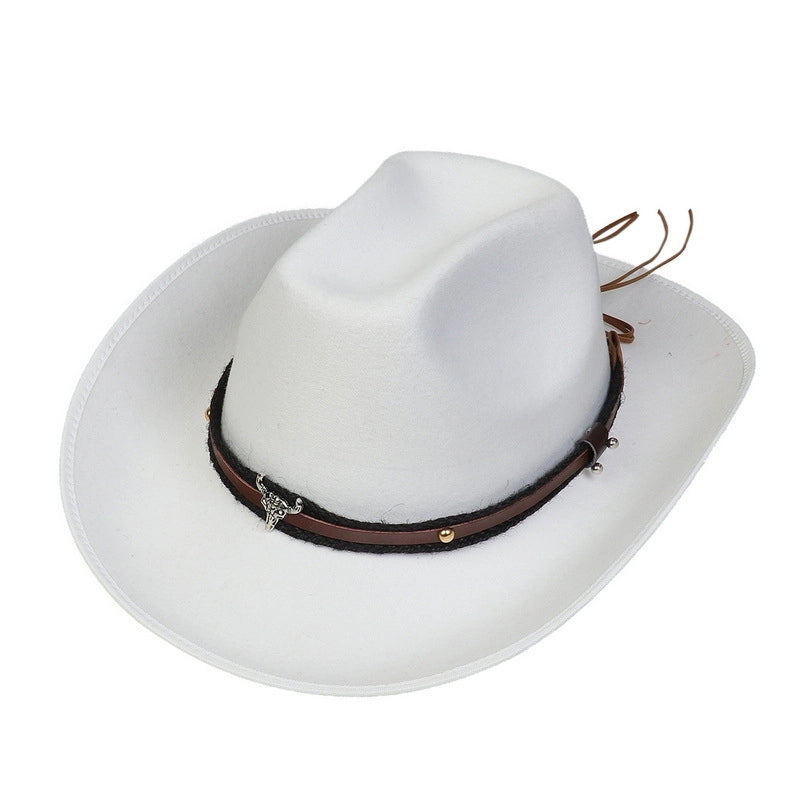 New Woolen Hat Western Denim Top Hat Men And Women Couple Hat Big Brim Curling Felt Hat
