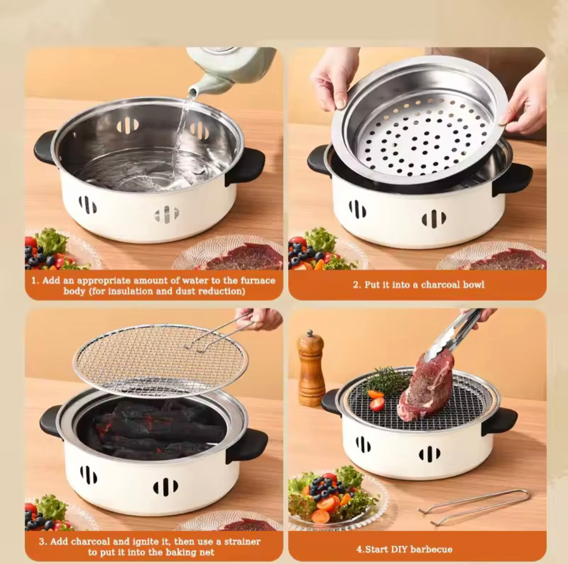 Portable Barbecue Grill With Korean Charcoal Stove