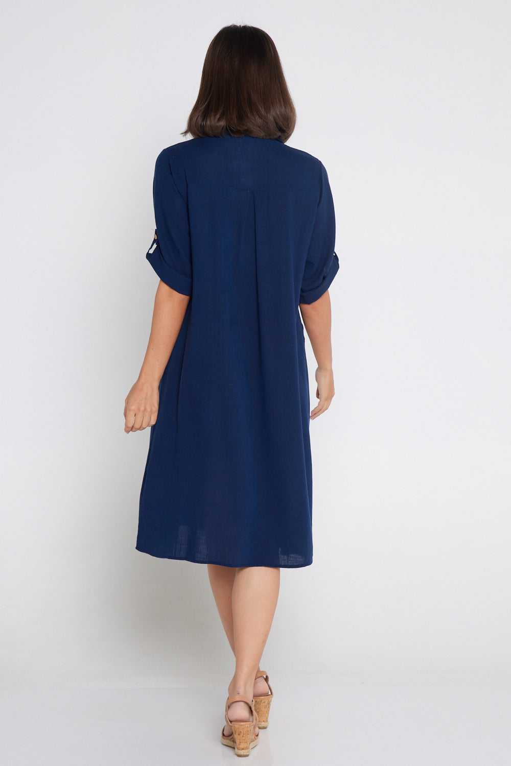 Maria Cotton & Linen Dress - Navy