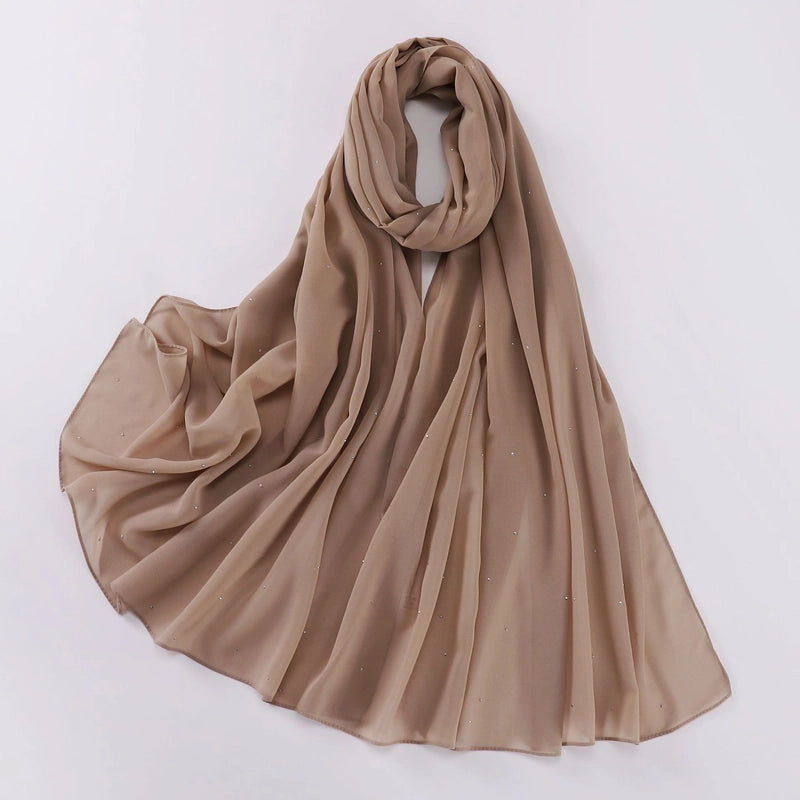New Pearl Chiffon Long Scarf Gypsophila Hot Drilling Scarf Hui Scarf Middle East Turban Muslim Hijab