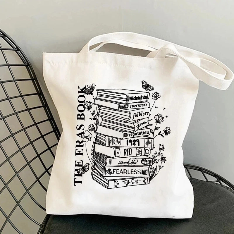 Women's Medium Canvas Human Letter Basic Classic Style Square Open Canvas Bag