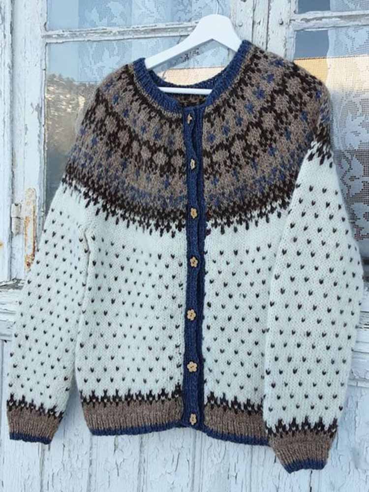 Vintage Icelandic Tribal Button Cozy Warm Sweater Cardigan