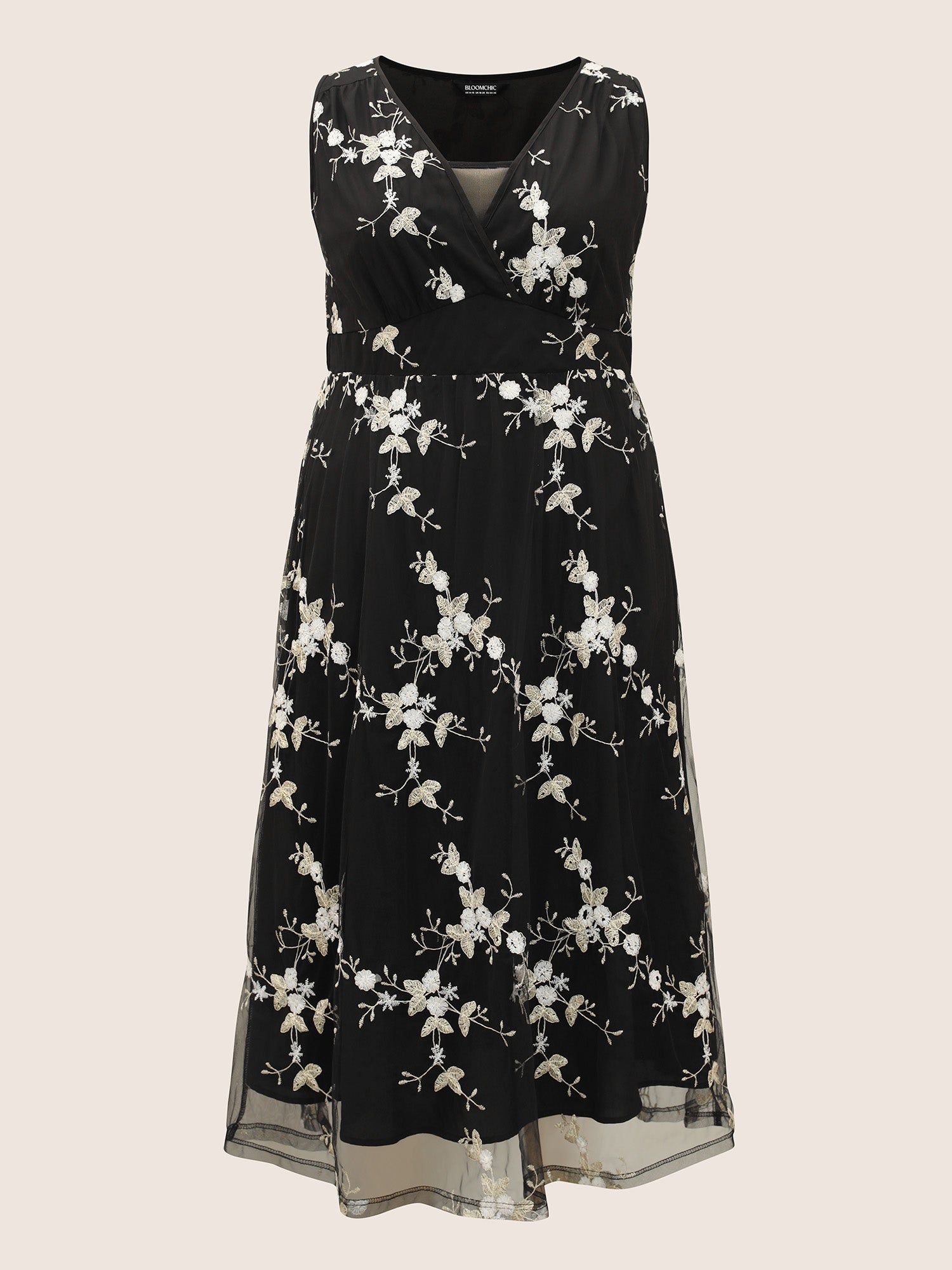 Mesh Floral Embroidered Sleeveless Maxi Dress