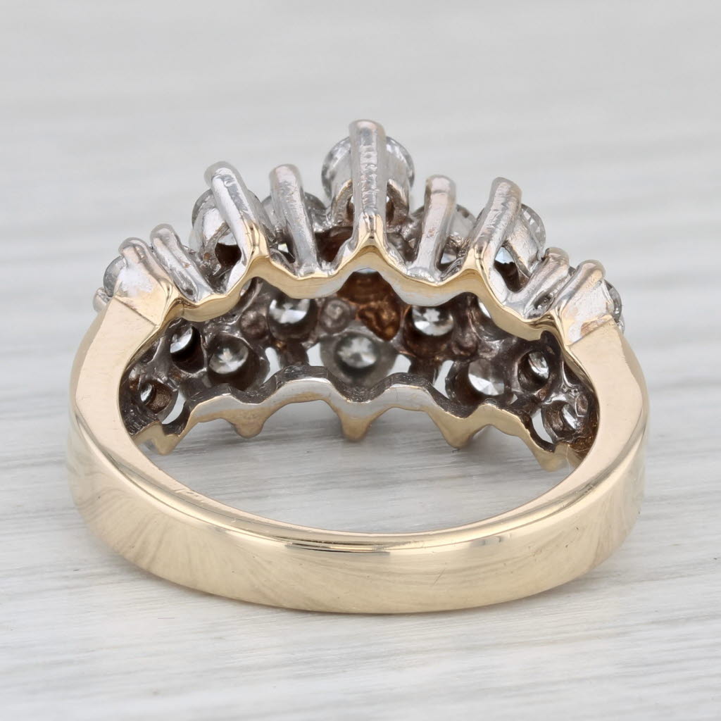 1.75ctw Diamond Flower Clusters Ring 14k Yellow White Gold Size 7