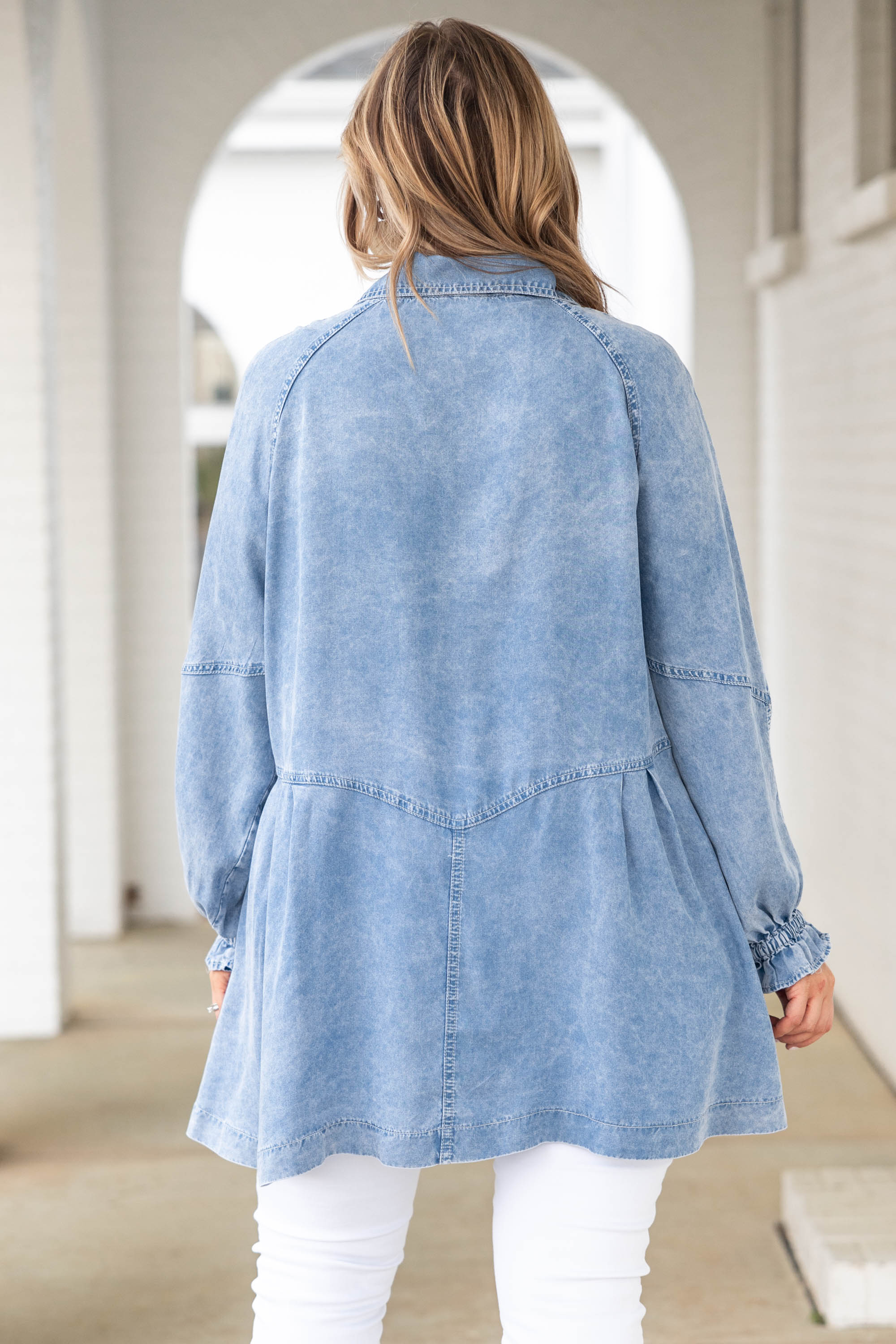 Chambray Chic Top. Acid Wash