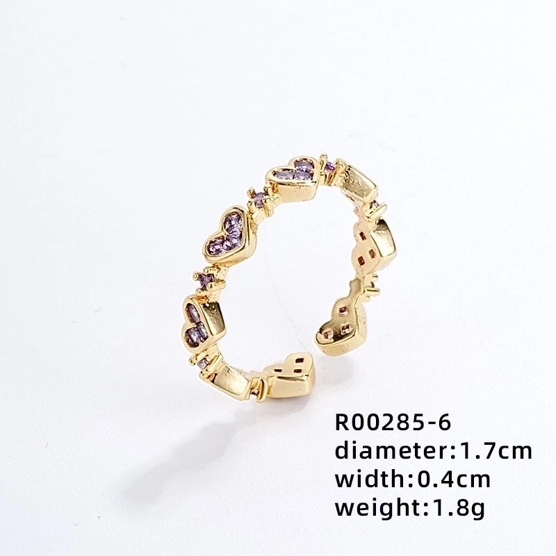 Copper Gold Plated IG Style Minimalist Plating Inlay Heart Shape Flower Zircon Open Rings