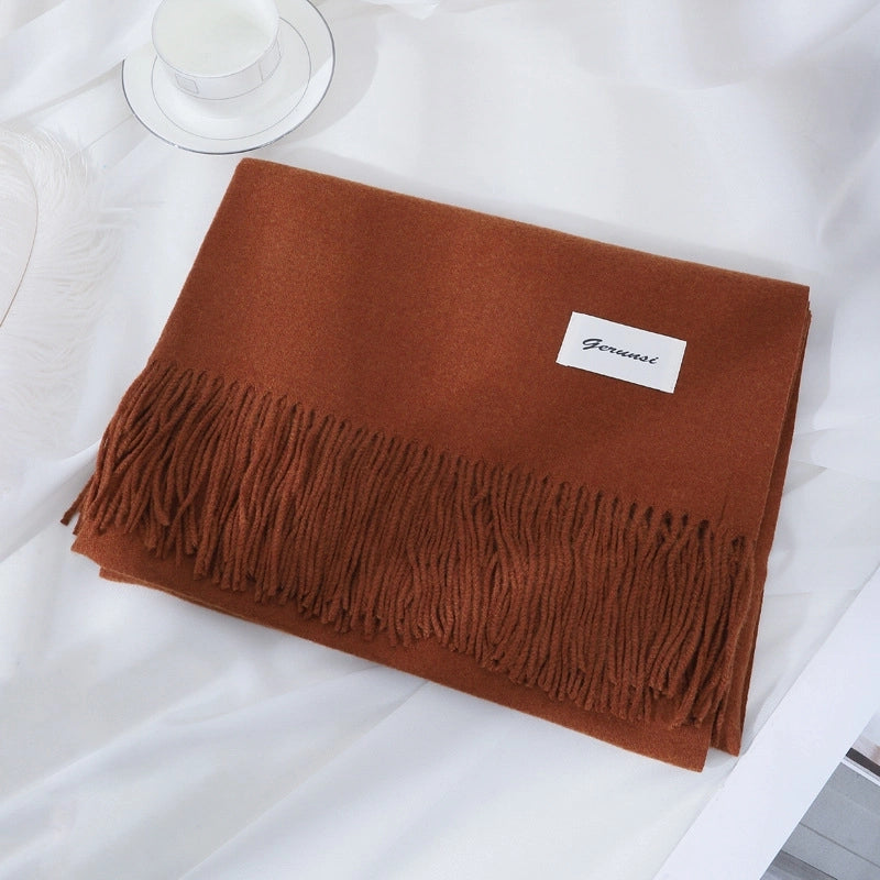 Women's Minimalist Solid Color Imitation Cashmere Tassel Scarf